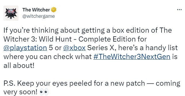 《巫師3》次世代實體版發售 新補丁即將上線