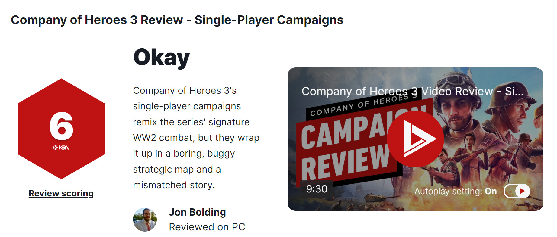 《英雄連3》媒躰評分出爐 單人戰役IGN 6分