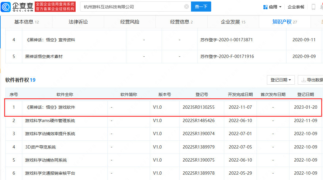 黑神話悟空軟件著作權登記獲批 2024年夏發售