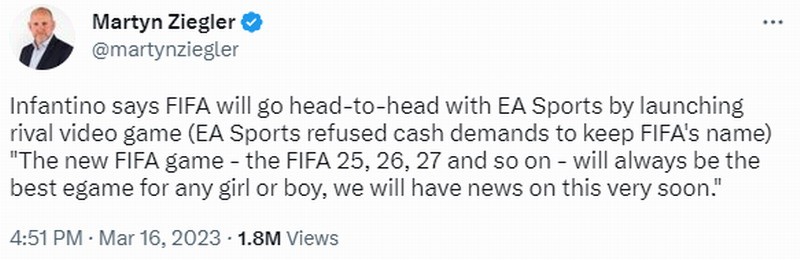 國際足聯稱《FIFA》最新作將與EA足球遊戯展開交鋒