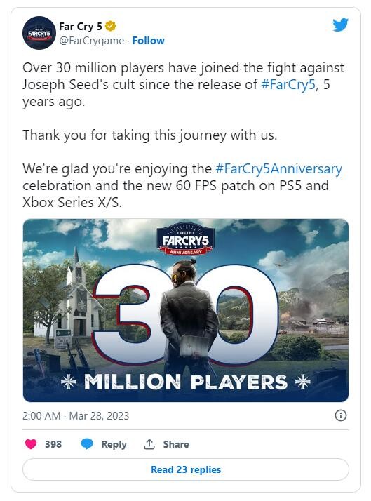 育碧《孤島驚魂5》玩家數量突破3000萬