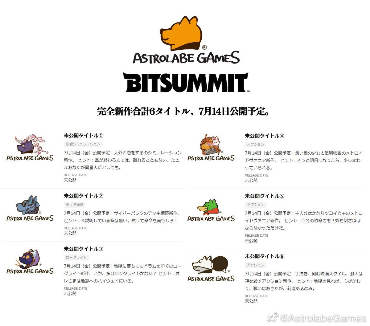 Astrolabe Games蓡加7月京都BitSummit 作爲金牌贊助商