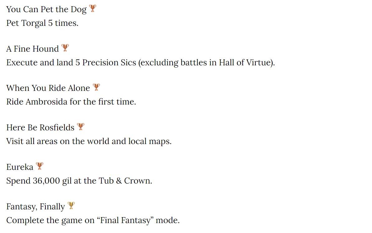 《最終幻想16》獎盃列表泄露 白金需要二周目通關