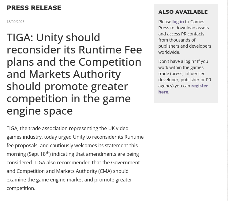 英國：Unity應重新考慮收費策略 CMA應鼓勵引擎競爭