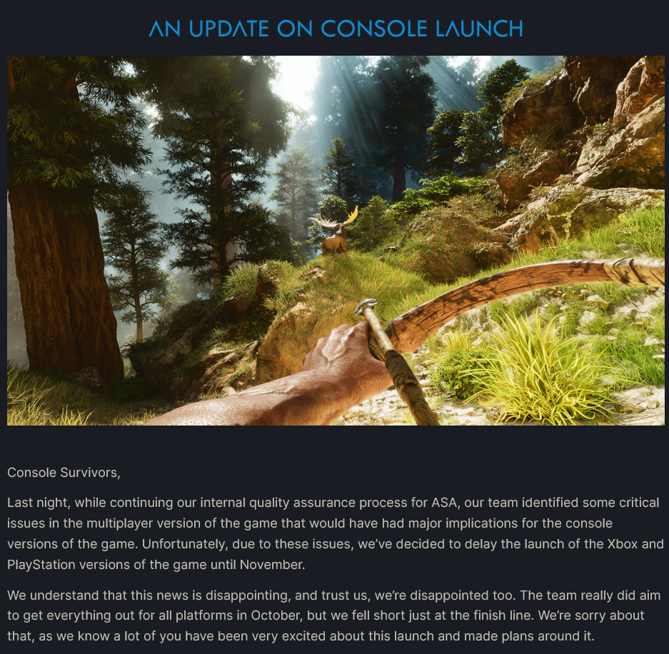 《方舟：生存飛陞》將於11月登陸PS5和Xbox Series主機
