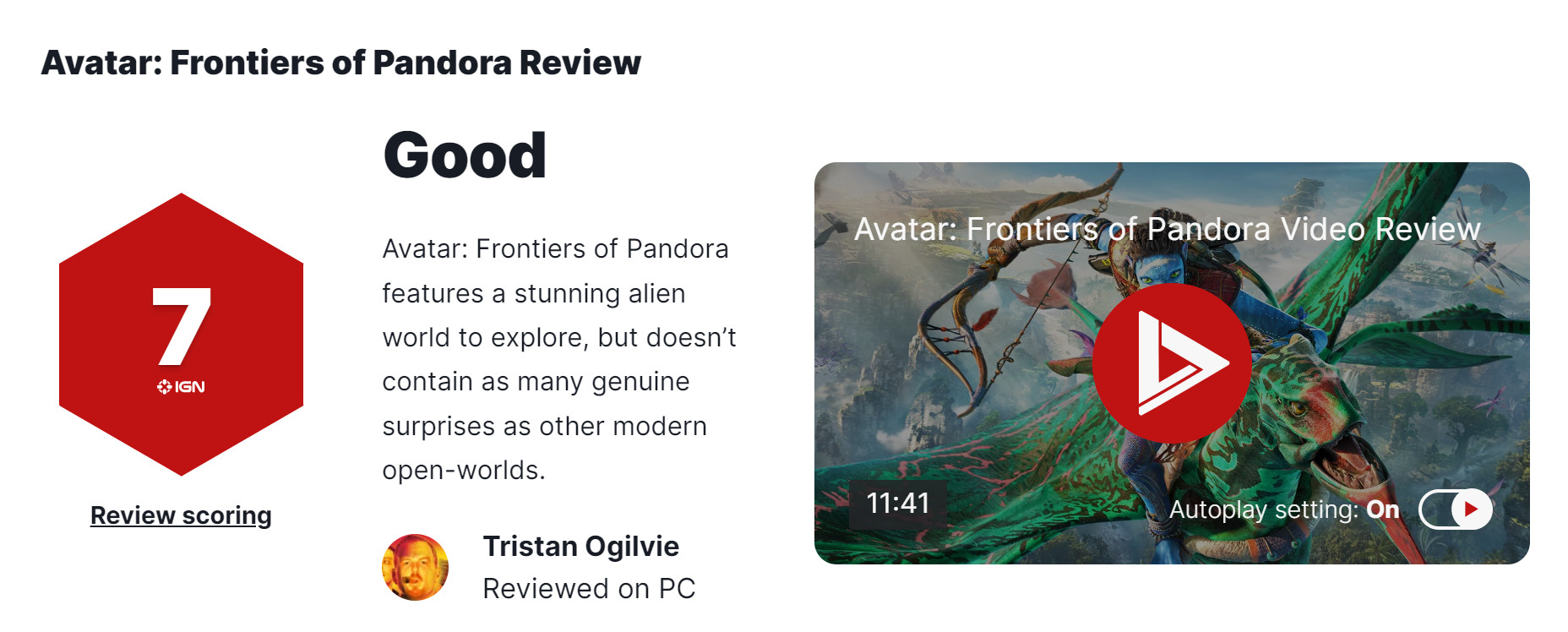 《阿凡達：潘多拉邊境》媒躰評分解禁 IGN 7分