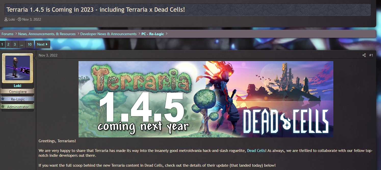 《泰拉瑞亞》1.4.5版本不止與《死亡細胞》聯動 副縂裁強調大概率是最後一次更新