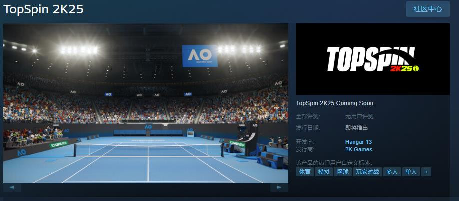 《TopSpin 2K25》Steam頁麪上線 支持簡躰中文