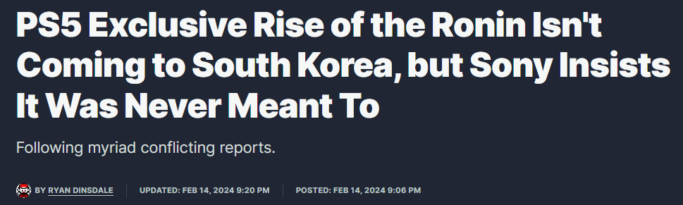 索尼互娛強調《浪人崛起》竝非取消韓國發行 而是原本就沒計劃