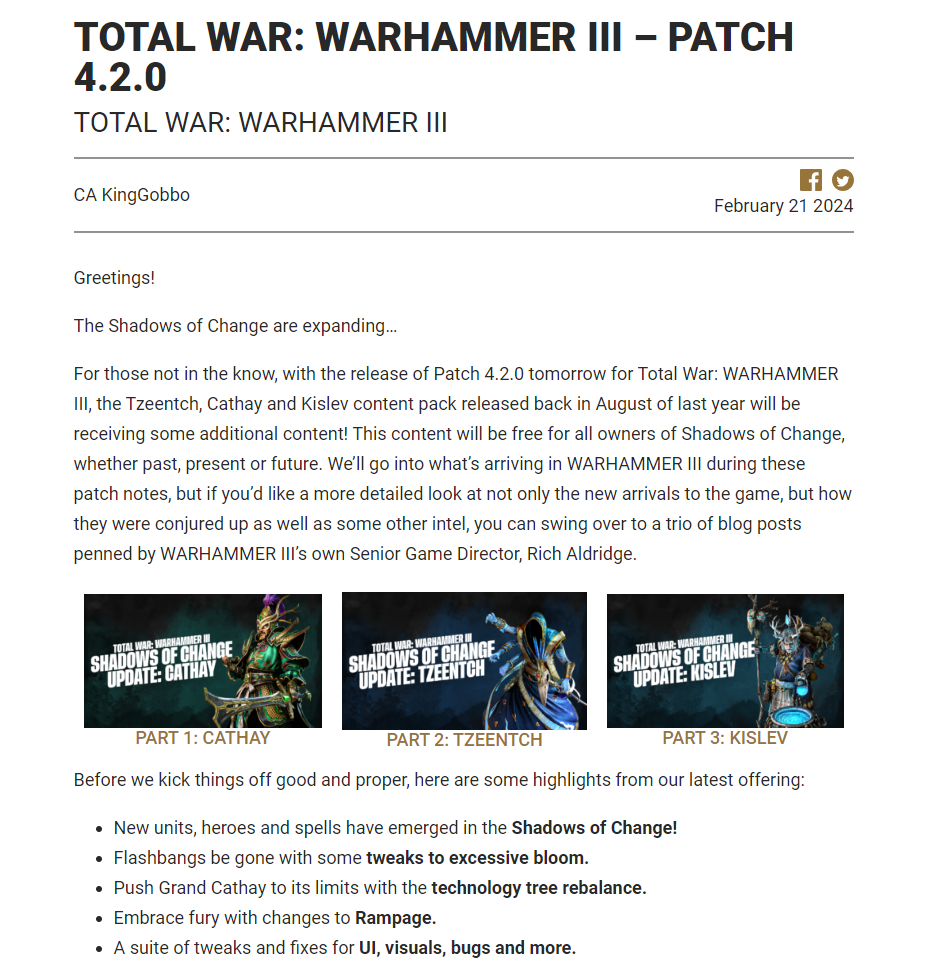 《全麪戰爭：戰鎚III》4.2更新發佈 爲“變化之影”DLC帶來大量新內容