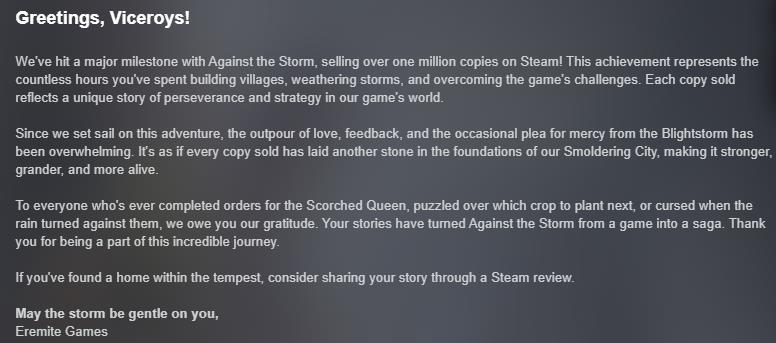 好評如潮建造遊戯《風暴之城》 Steam銷量突破100萬份