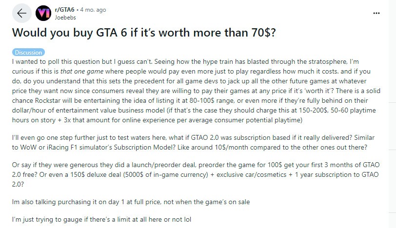 《GTA6》極耑粉：即便賣200美元也一定會買