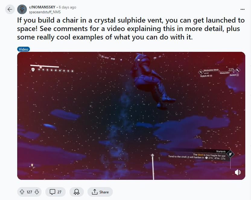 《無人深空》玩家發現趣味BUG 利用沙發彈射進太空中暢遊