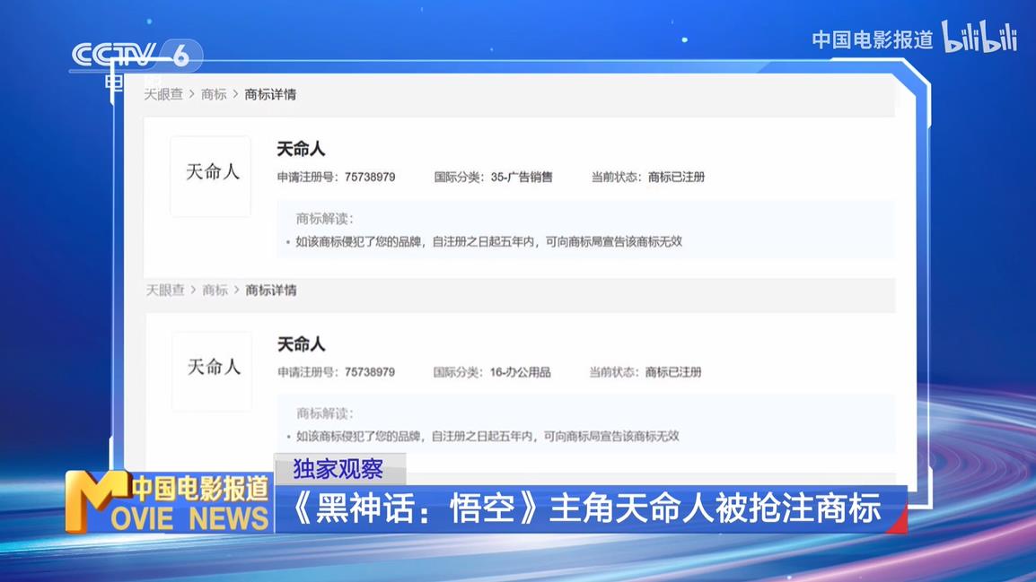 CCTV6報道網絡熱議《黑神話：悟空》天命人商標被搶注