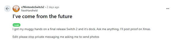 網友稱已經拿到Switch 2真機 或將在2025年2月公佈