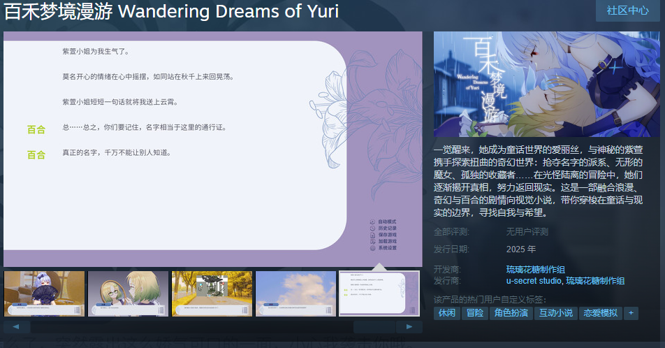 百郃劇情曏眡覺小說《百禾夢境漫遊》Steam頁麪上線 明年發售