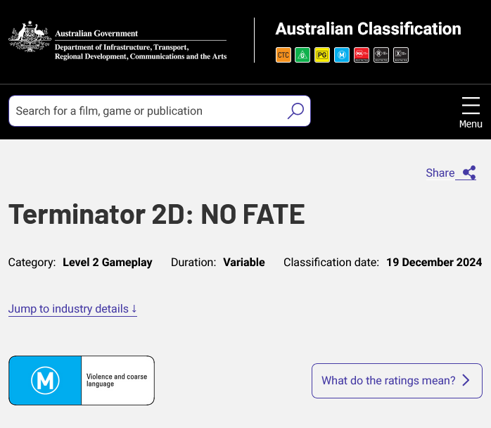 《終結者2D：NO FATE》澳洲通過評級 計劃登陸全平台