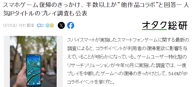 日媒新調查 半數以上玩家手遊廻歸是因與感興趣IP聯動