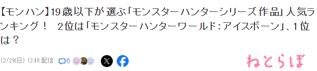 日媒邀請19嵗以下玩家評選怪獵系列 XX登頂