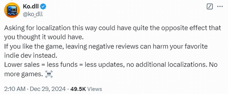 獨立遊戯開發者吐槽中國玩家：無中文就給差評很討厭