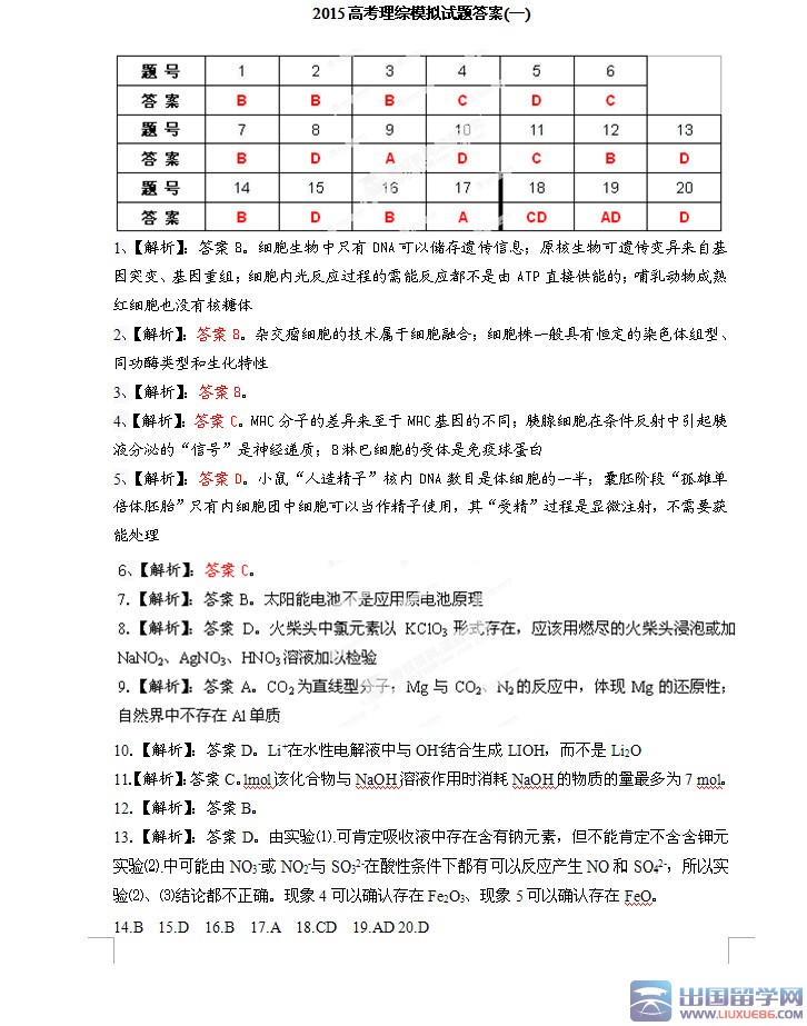 2023年高考綜合模擬試題及答案(1)