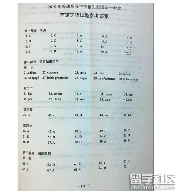 2023年全國卷1高考西班牙語答案