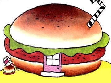 小豬圓圓喜歡吃漢堡,尤其是雞蛋香腸漢堡。他可以一口氣吃三個,