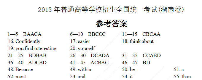 2013年株洲高考英語真題及答案