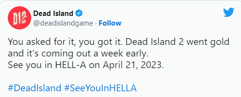 《死亡島2》宣布制作完成，提前至4月21日上線發售