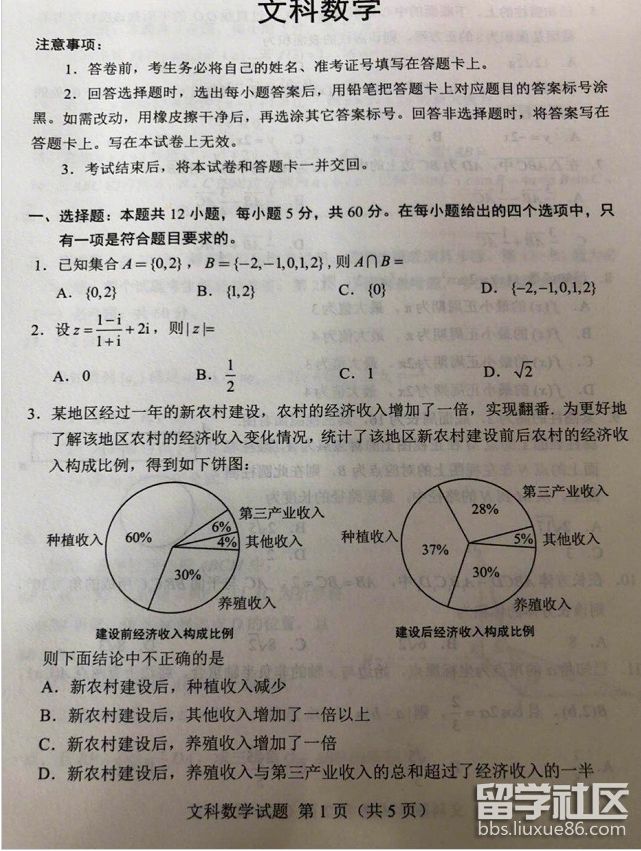 2018年江西高考文科數學試題圖片版