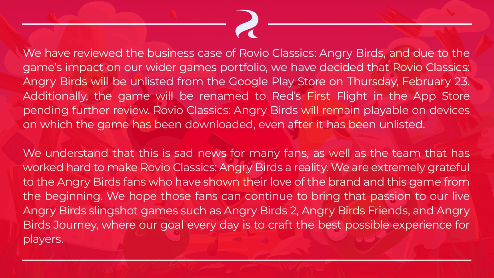 Rovio刪除《憤怒小鳥 經典版》 稱其對遊戲系列有負麪影響