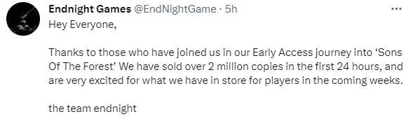 《森林之子》EA發售24小時 銷量破兩百萬份