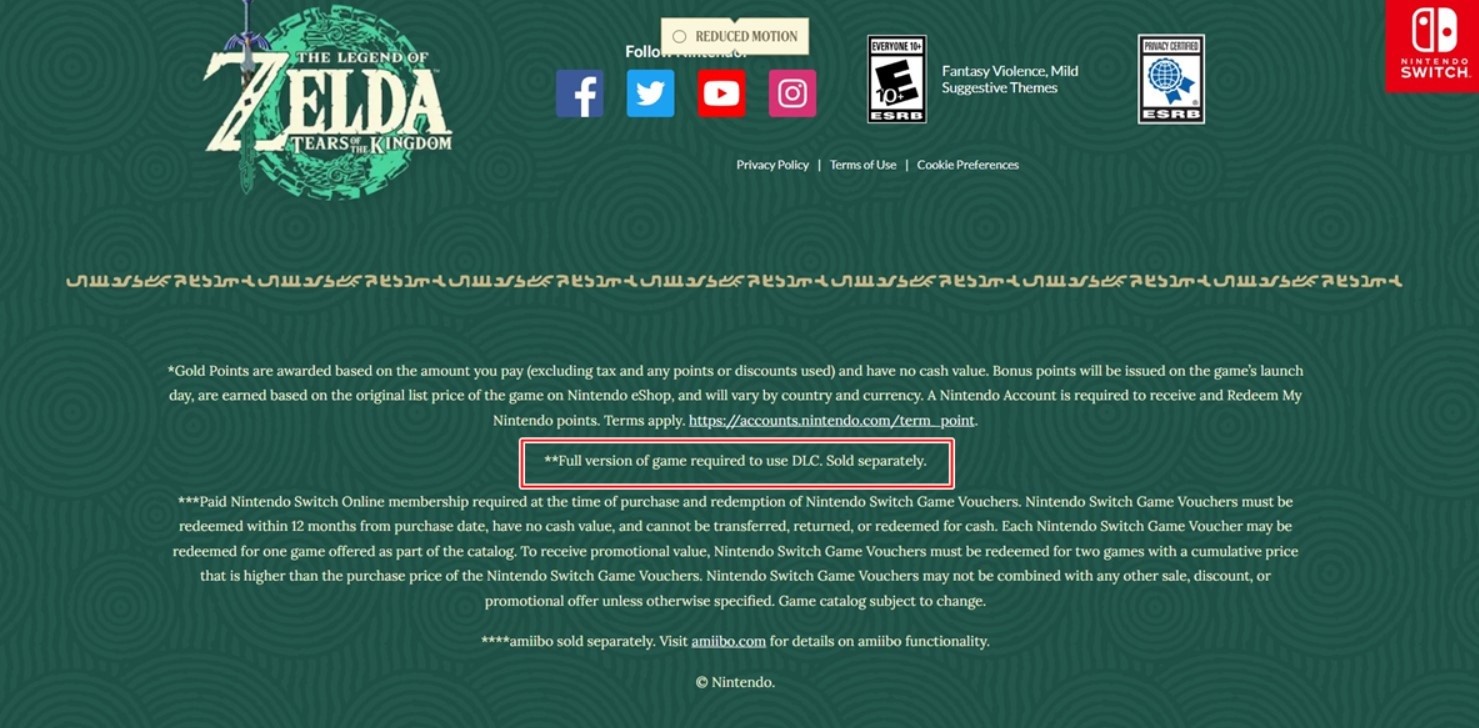 《塞爾達傳說：王國之淚》官網頁麪信息顯示遊戲將在未來推出DLC
