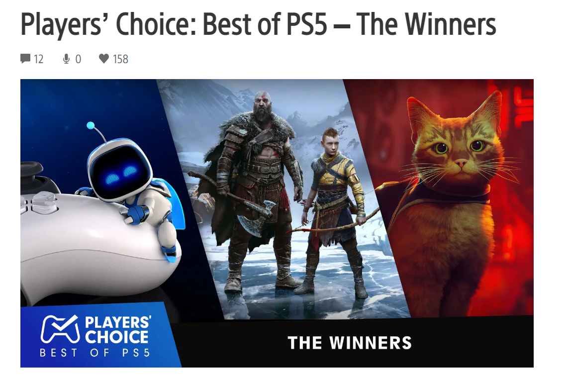 索尼公佈PS5玩家最愛遊戲 《戰神5》《Stray》獲獎