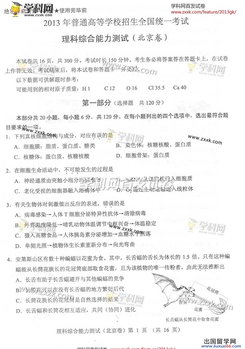 2013年北京高考理綜真題將顯示在此列表頁面的頭條新聞中