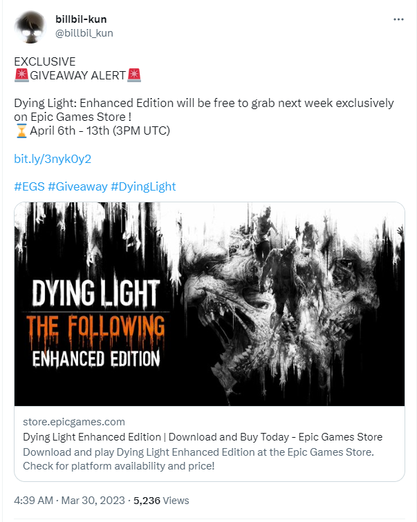 知名爆料人：Epic下周將免費送出《消逝的光芒》增強版
