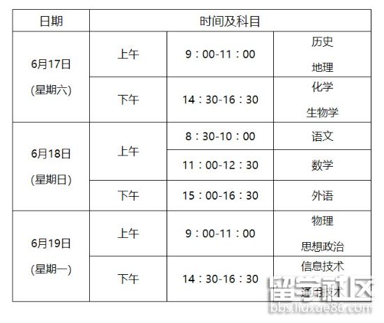 2023年重慶市高中學業水平考試時間及科目