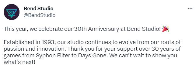 《往日不再》開發商Bend 在Studio成立30周年之際