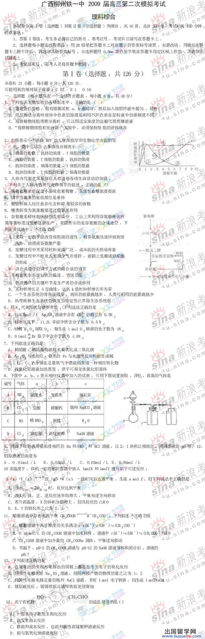 廣西柳州鐵一中2023年高三第二次模擬考試理科綜合試題一文