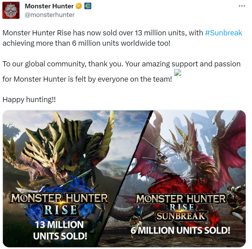 《怪物獵人:崛起》全球銷量超1300萬套