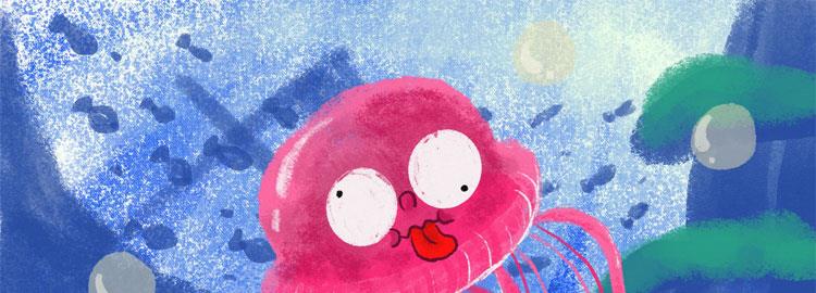 優優第一次見到粉紅色的水母快樂地游來游去