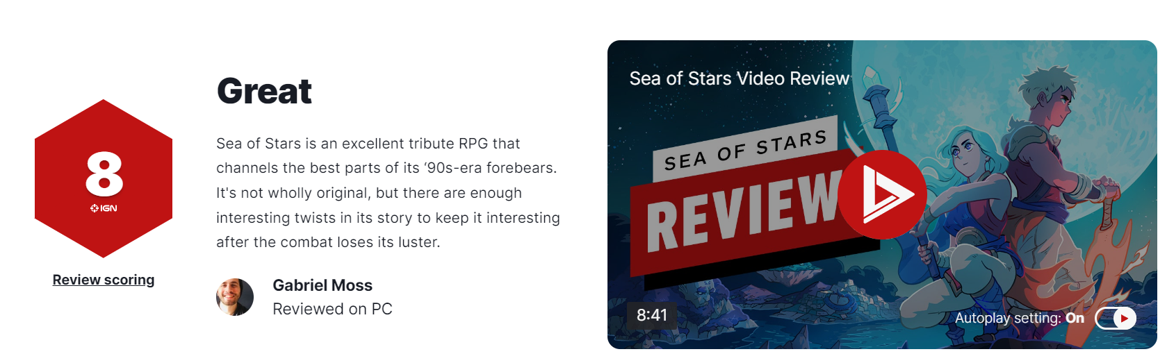 《星海》評價8分 認爲這款遊戯雖然借鋻了上世紀90年代前輩的