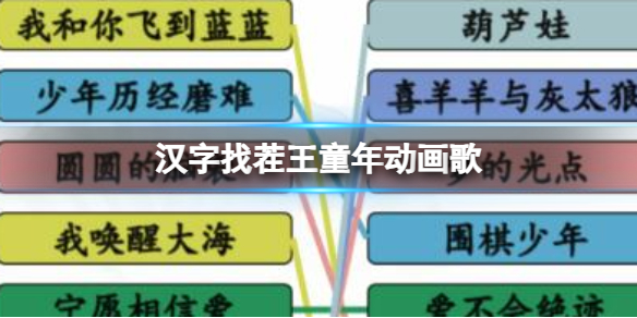 《漢字找茬王》童年動畫歌 連出下列童年歌曲通關攻略