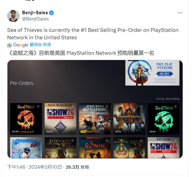 《盜賊之海》高級版排名第一 索尼PS5用戶歡迎