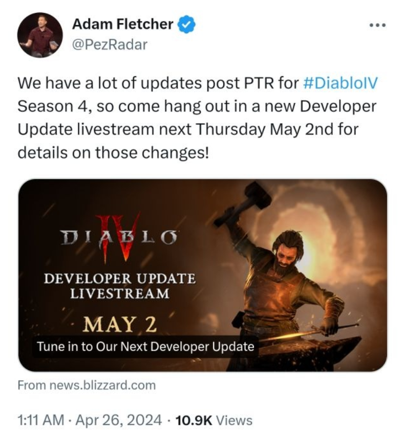黑暗4開發者更新5月2日上午11點開始