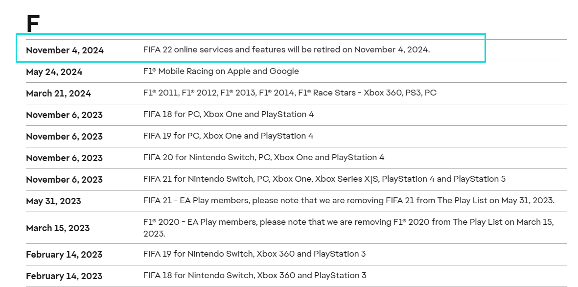 《FIFA 22》在線服務器11月4日關閉