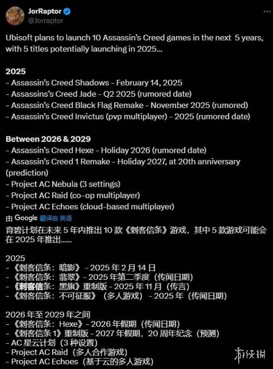 育碧預計2025年推出5款《刺客信條》遊戯