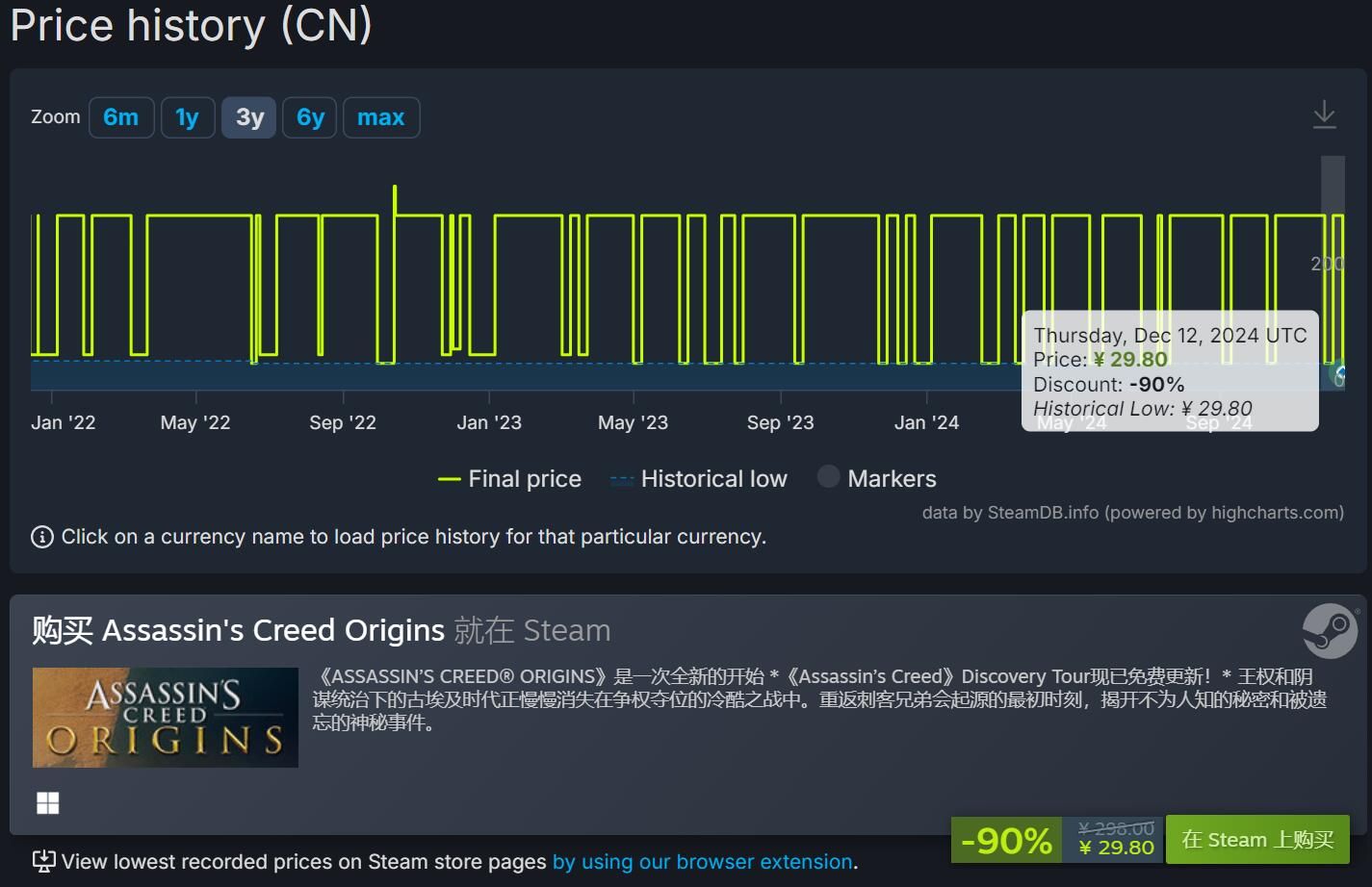 Steam“刺客信條:起源”開始優惠活動,價格創歷史最低水平